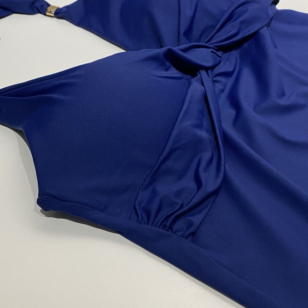 Lauren Ralph Lauren Twist Molded Cup Halter Tankini Top Blue Size 6 Gold Charms - Picture 6 of 9